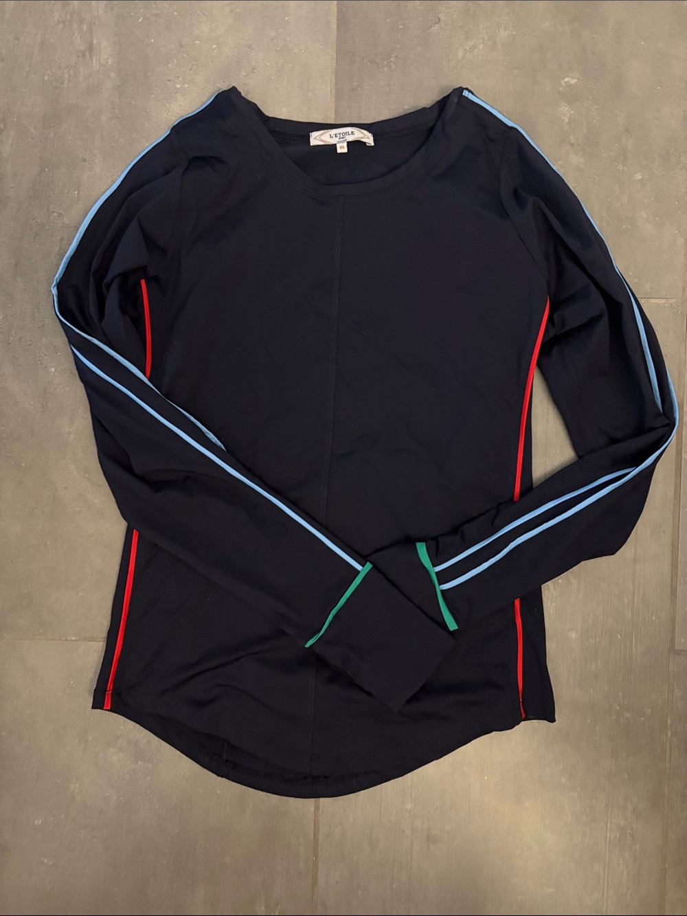L/S Navy Athletic Top with Contrast Stripes - Lush